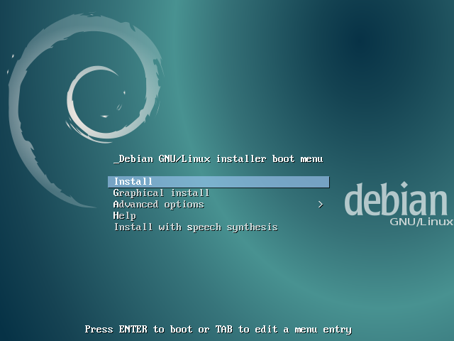 Imagem do início da instalação do Debian Jessie