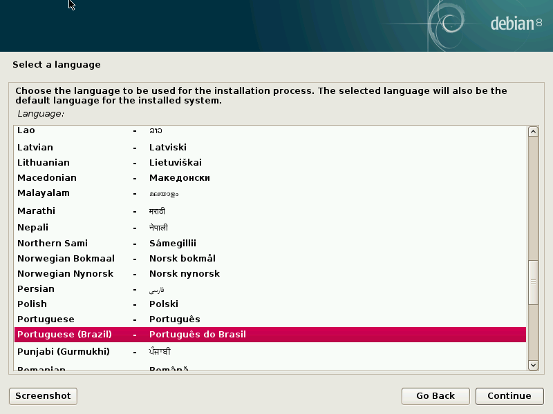 Imagem da tela "Select a language"