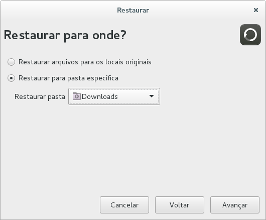 Imagem de diálogo "Restaurar para onde?"