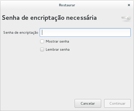 Imagem de tela "Senha de encriptação necessária"