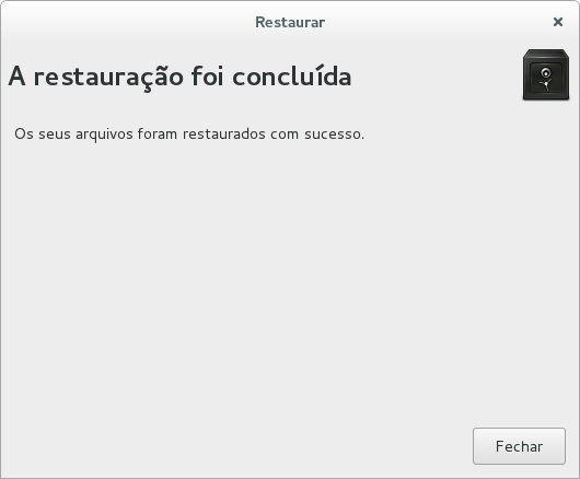 Imagem de tela "A restauração foi concluída"