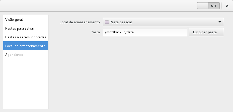 Imagem da tela "Local de armazenamento"
