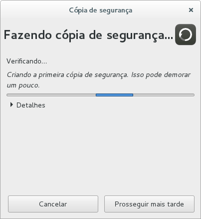 Imagem de tela "Fazendo cópia de segurança..."