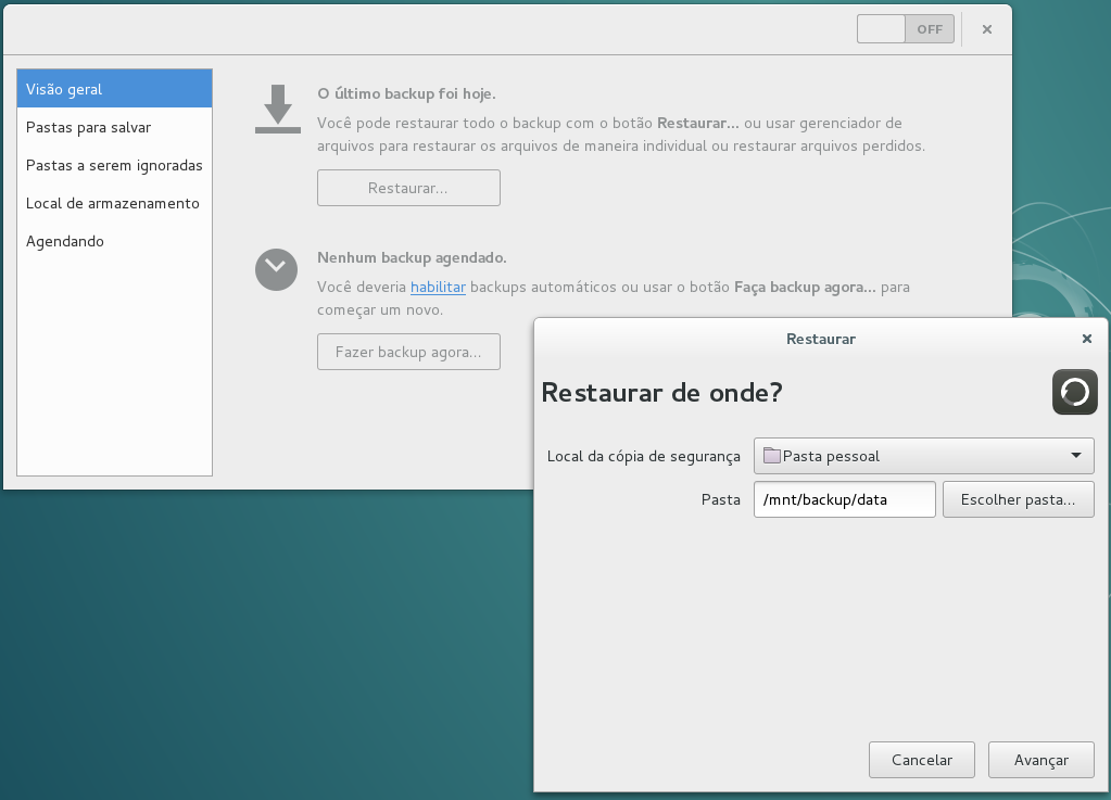 Imagem de diálogo "Restaurar de onde?"