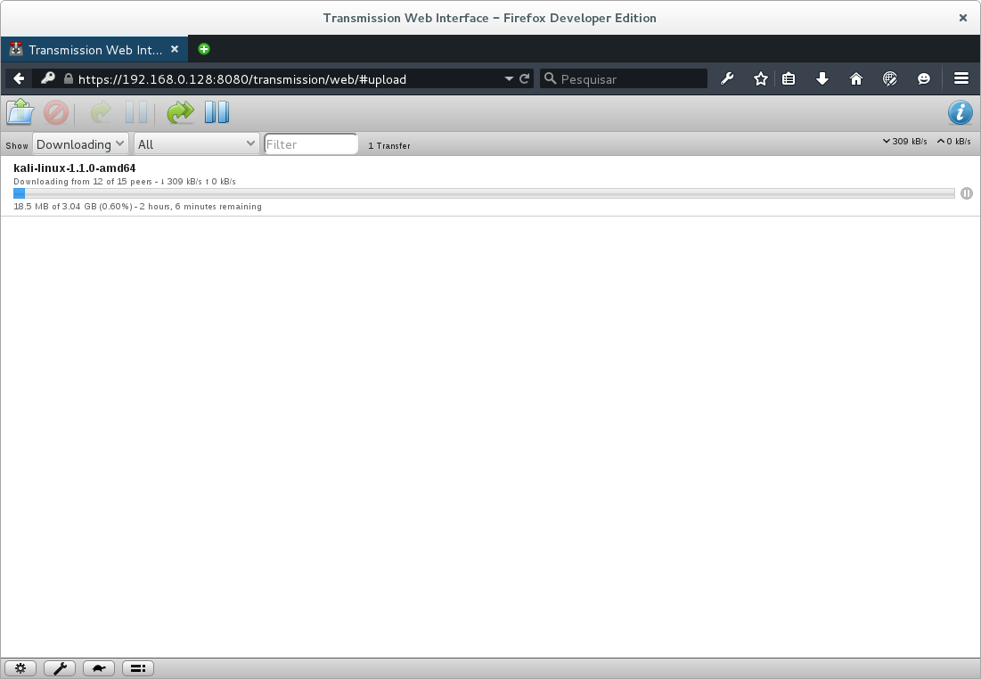 Imagem de browser acessando daemon do Transmission usando https