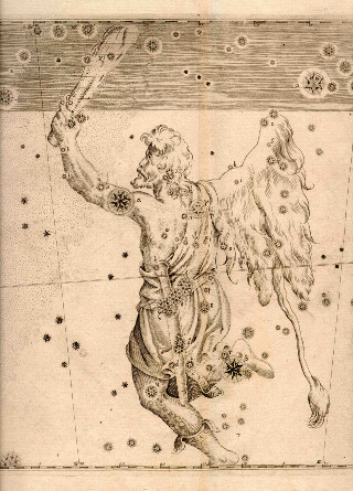 A constelação de Órion como descrita na obra Uranometria de Johann Bayer (1661).